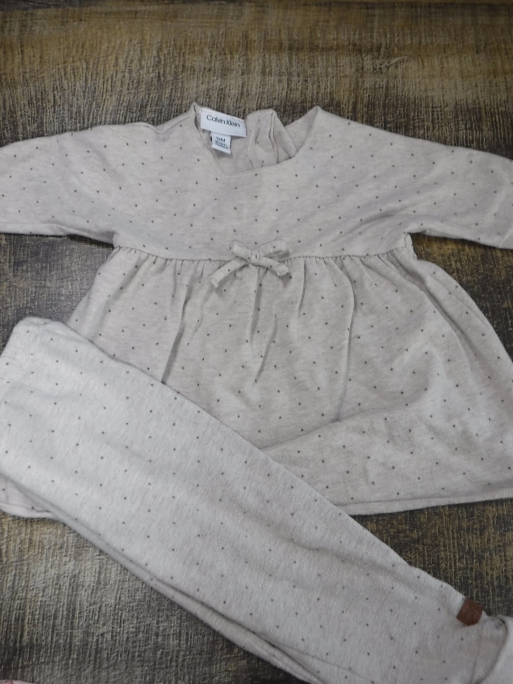 Calvin Klein Cream Dot Knit Dress & Leggings Set